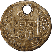 Серебряная монета короля Испании Карлоса III (1716-1788). Изготовлена в 1786 г.